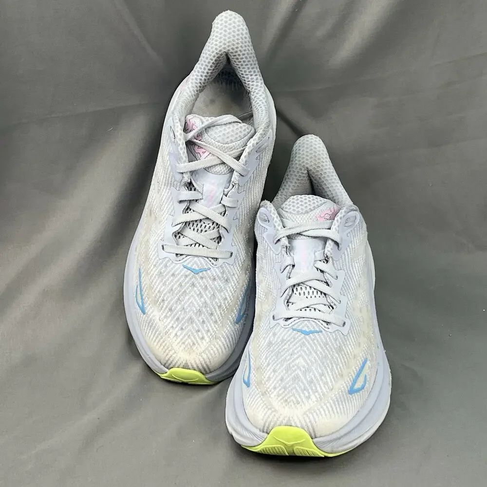Hoka Clifton 9 Women 9B Gray Pink Blue Running Walking Jogging Shoes 1127896CLLS